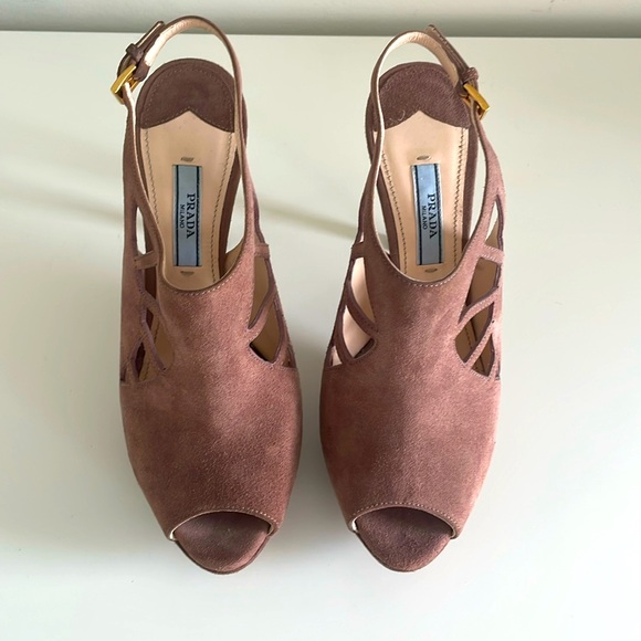 Prada Pink/Taupe Suede Slingback Sandals - Picture 2 of 6